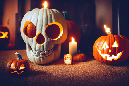 Halloween pumpkin. Holiday AI renderの写真素材