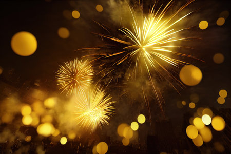 Exploding golden heart. AI generated.の写真素材