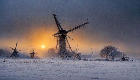 Christmas old windmill. AI render.の写真素材