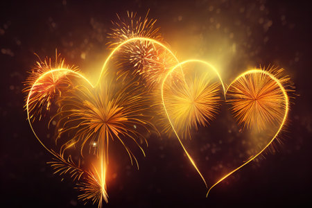 Exploding golden heart. AI generated.の写真素材