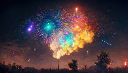 sparkling color fireworks. AI generated.の写真素材