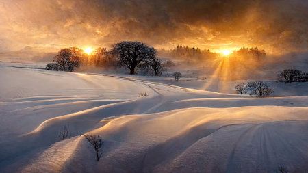 Christmas morning landscape. AI render.の写真素材