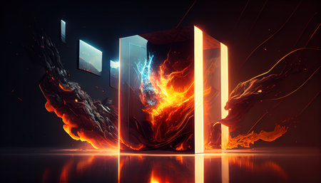 Energy discharge close up black backdrop. AI render.の写真素材