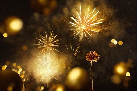 Exploding golden heart. AI generated.の写真素材