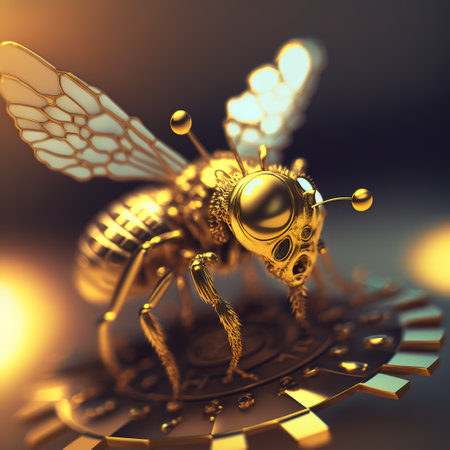 Golden realistic bee. AI render.の写真素材