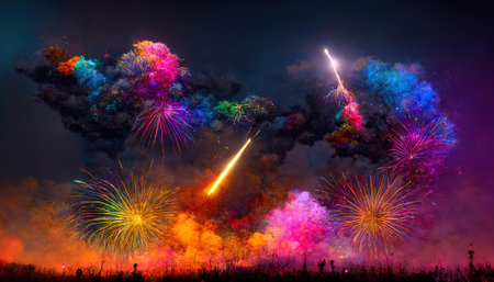 Bright festival fireworks. AI renderの写真素材