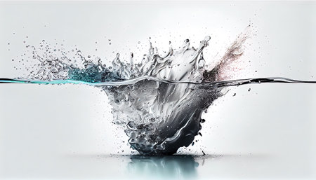Beautiful water splash backdrop. AI render.