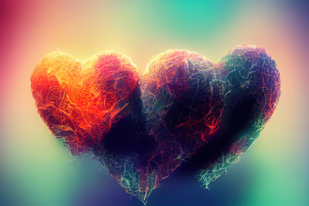 Valentine colored hearts, AI renderの写真素材