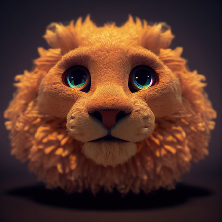 cartoon lion head. AI render.
