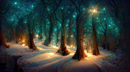 Colorful Christmas oaks. AI render.の写真素材