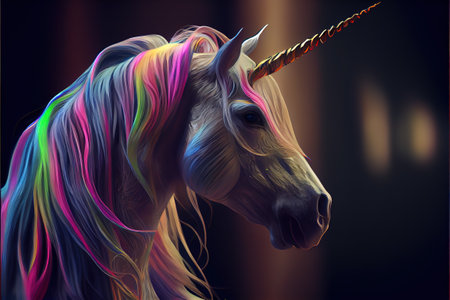 Realistic rainbow unicorn. AI generated.の写真素材