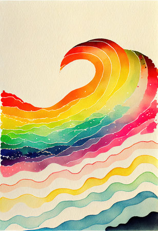 Rainbow wave watercolor background in kid styleの写真素材