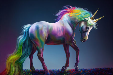 Realistic rainbow unicorn. AI generated.の写真素材