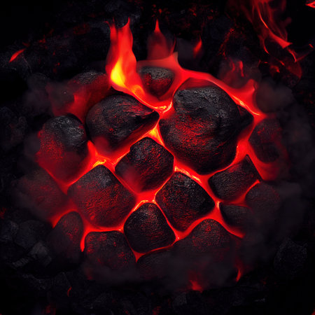Hot burning coals. AI render.の素材
