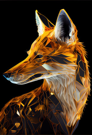 Portrait of a fox in a polygonal style on a black backgroundの写真素材