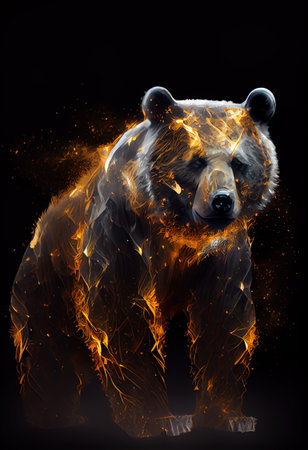 Fiery bear print or logo. Ai renderedの素材