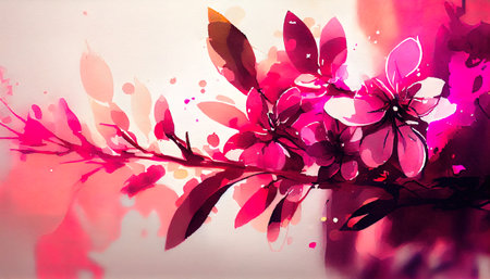 Watercolor festive background with flowers. AI generated.の写真素材