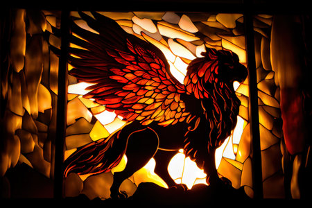 Stained glass with a griffin. AI generated.の素材