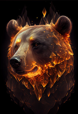 Fiery bear print or logo. Ai renderedの素材