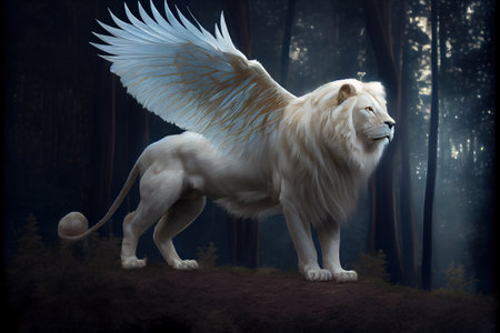 White gryphon backdrop. AI generated.の素材