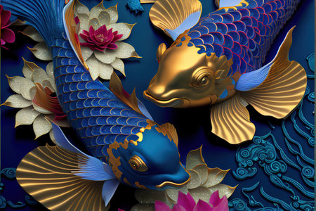Chinese style two fish. AI generated.の素材