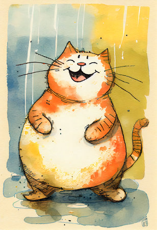 Happy cat watercolor background. AI generatedの写真素材