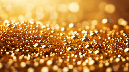 Golden spheres. Bright festive background. 3d render