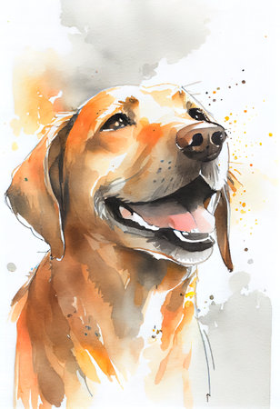 Watercolor happy dog. Ai render.の素材