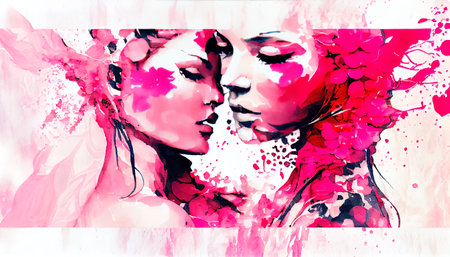 Watercolor festive background with flowers and a girl. AI generated.の素材