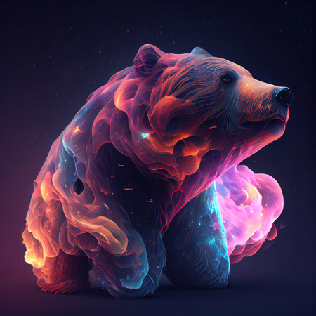 Bear from Galaxies spirals space nebula stars smoke. AI render.の写真素材