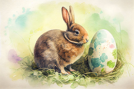Easter bunny watercolor background. AI generatedの写真素材