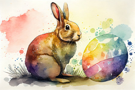 Easter bunny watercolor background. AI generated.の写真素材