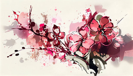 Watercolor festive background with flowers. AI generated.の写真素材
