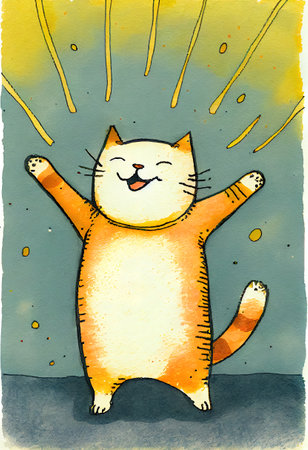Happy cat watercolor background. AI generated.の写真素材