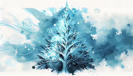 Christmas holiday watercolor background. Ai generated.の写真素材