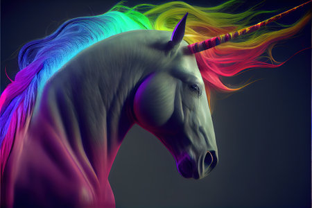 Realistic rainbow unicorn. AI generated.の写真素材