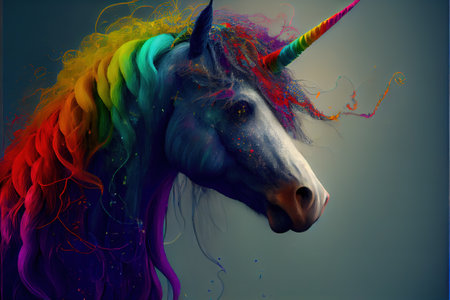Realistic rainbow unicorn. AI generated.の写真素材