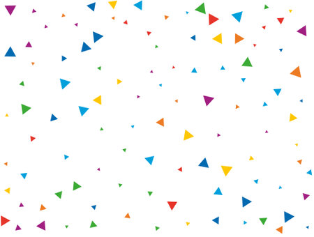 Christmas Triangular Confetti. Light Rainbow glitter confetti background. Colored festive textureのイラスト素材