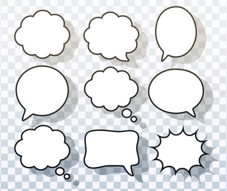 Vector Cartoon Bubbles With Explosion And Thought Cloud Iconsのイラスト素材