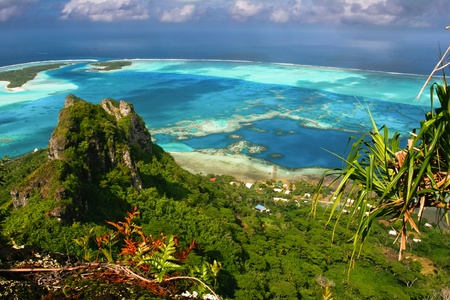 Scenic view of coral reef, Maupiti, French Polynesia の写真素材