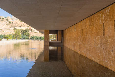 Shadow from the wall reflected in the water bed at Petra Museum in Wadi Musa, Jordanのeditorial素材