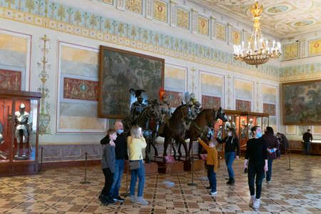 Visitors in the Knight's hall in reopened Hermitage museum in St. Petersburg, Russiaのeditorial素材