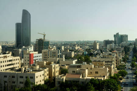 The aerial view district of Al-Abdali, Amman, Jordan with Amman Rotana Hotel, the tallest building in the city at 188 meters dominating the shotのeditorial素材