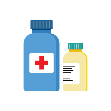bottle of medicine with first aid kit on white background vector illustration designのイラスト素材