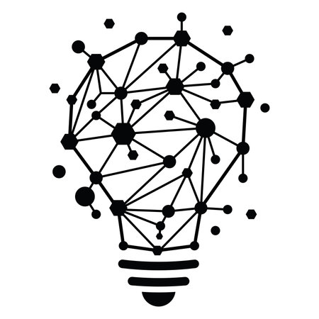 Lightbulb with black connected lines and dots. Vector illustration.のイラスト素材