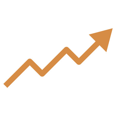 Growing graph flat icon. Vector orange pictogram on white. Isolated illustration. arrow icon, direction sign, navigation symbol, growth sign in businessのイラスト素材