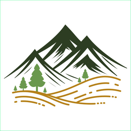 Mountain and forest vector  design template. Mountain landscape with trees.のイラスト素材