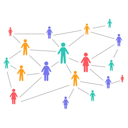 Social network concept illustration. Colorful people connected by lines. Vectorのイラスト素材