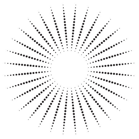 Halftone starburst element. Radial, radiating lines. Circular, concentric circles. sparkling star and blinkのイラスト素材