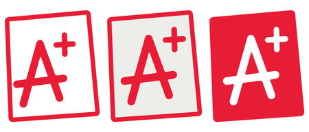 Math symbols in red and white on a white background. Vector illustration. grade A plus sign, grading...
